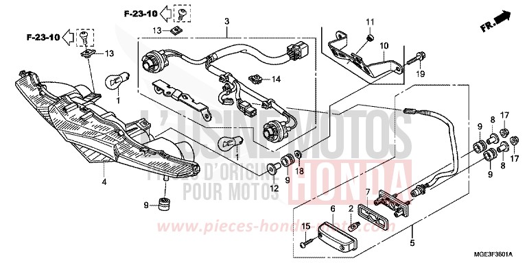 TAILLIGHT (VFR1200FC/FD/FDC/FDD) for VFR1200F Dual Clutch DARKNESS BLACK METALLIC (NH463) from 2013